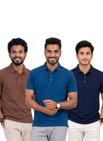 Eicher Dry Fit T-shirt Pack of 3(Navy Blue, Royal Blue, Brown)