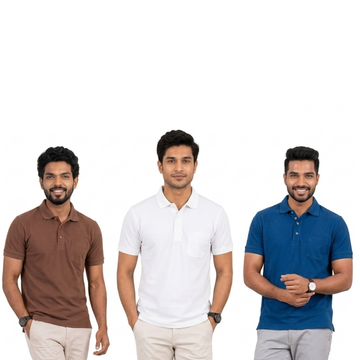 Eicher Dry Fit T-shirt Pack of 3(Brown, White, Blue)