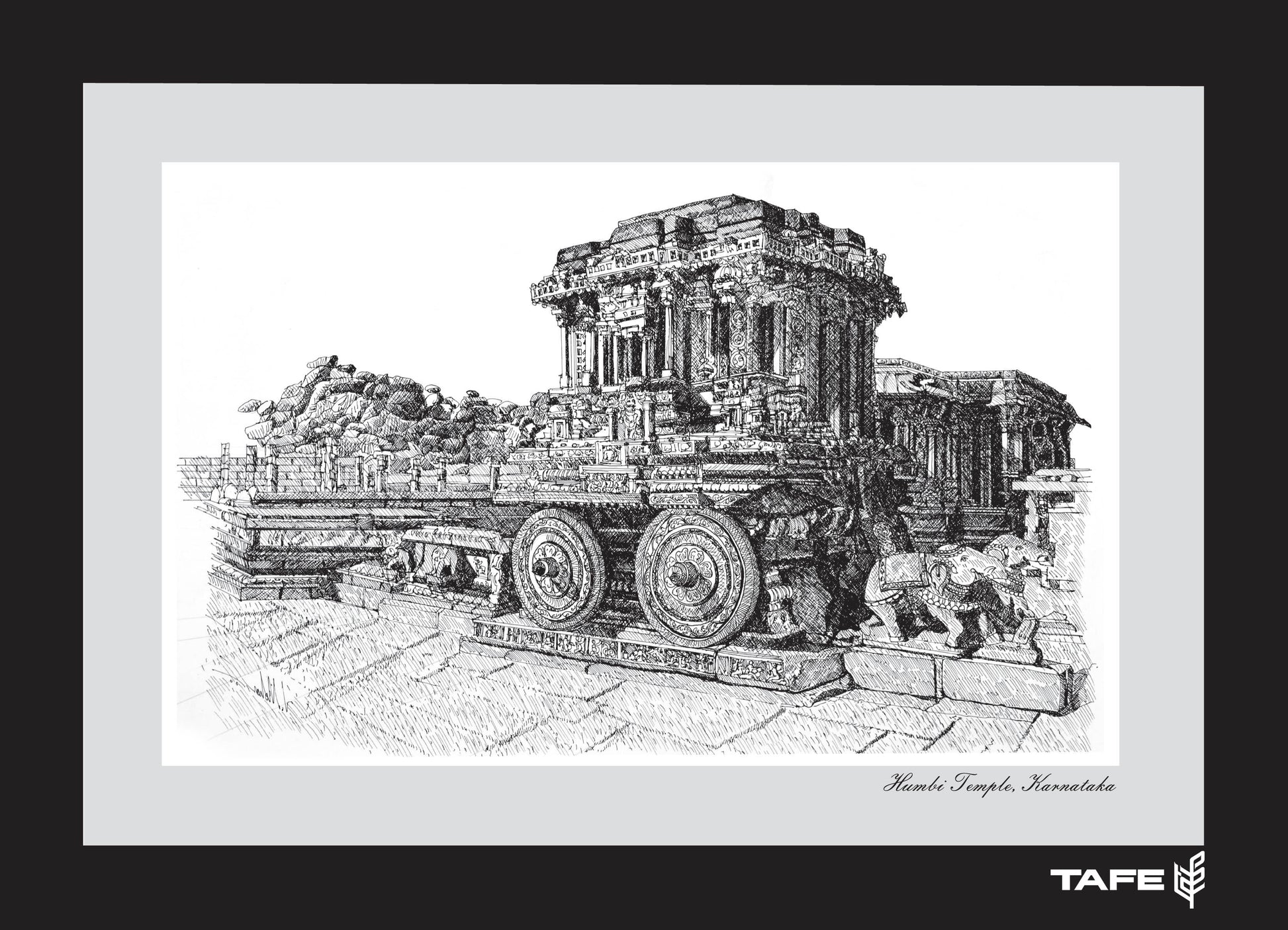 Hampi Karnataka picture art in classic black frame